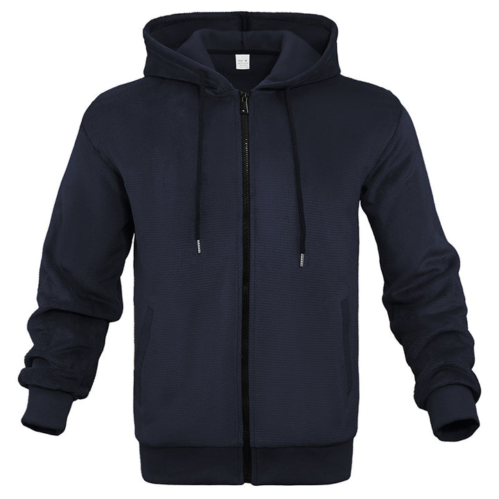 Herren Strukturiertes Kapuzen-Sweatshirt mit Vollzip, Seitentaschen und Rippbündchen Drune