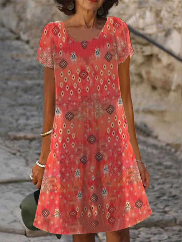 Damen lässiges Sommerkleid mit modernen Mustern und femininem Schnitt Drune