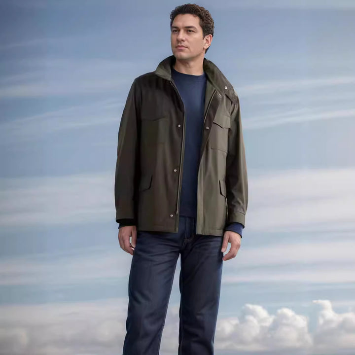 Herren leichte Multifunktionsjacke mit praktischen Taschen und hohem Kragen Drune