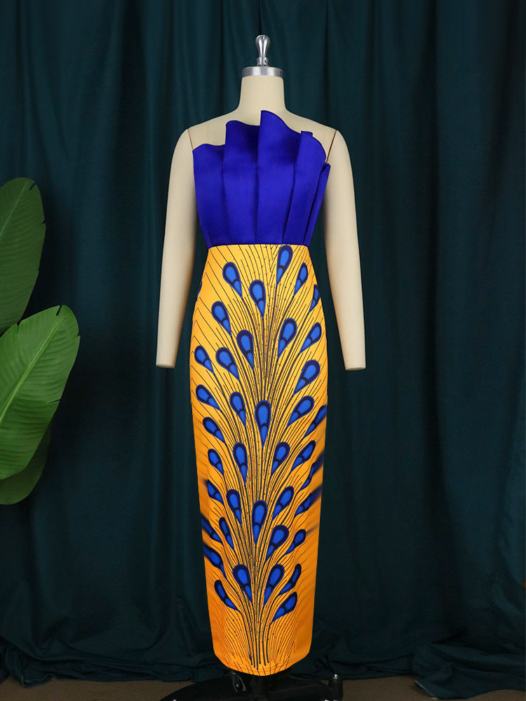 Damen figurbetontes Kleid mit eleganter Drapierung und auffälligem Mustermix Drune