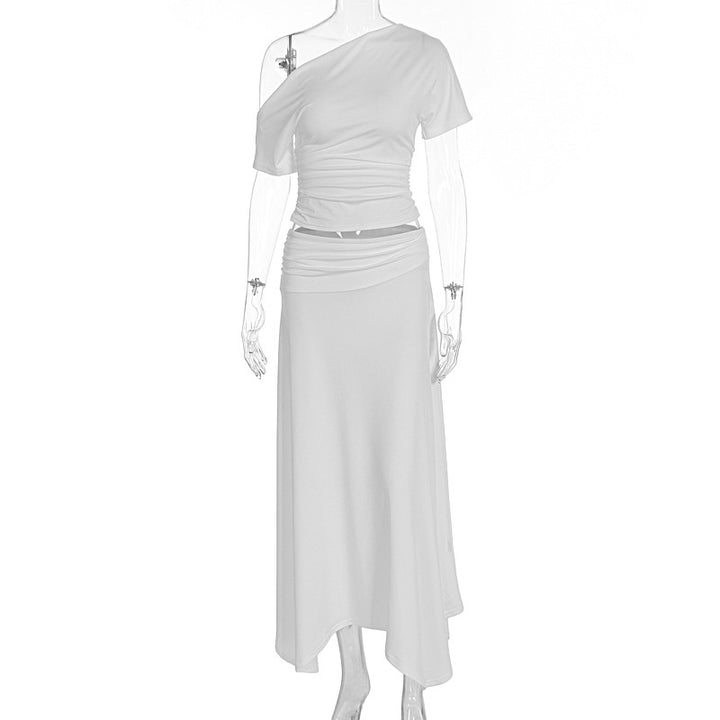 Damen Elegantes Maxikleid mit asymmetrischem Design und Raffung Drune
