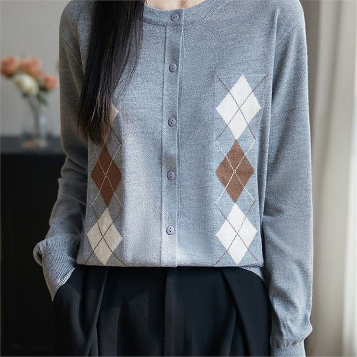 Damen Strickjacke mit Rautenmuster Drune