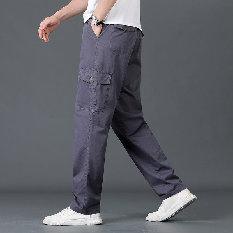 Herren Weite Cargo-Hose mit elastischem Bund, aufgesetzten Klappentaschen & geradem Bein Drune