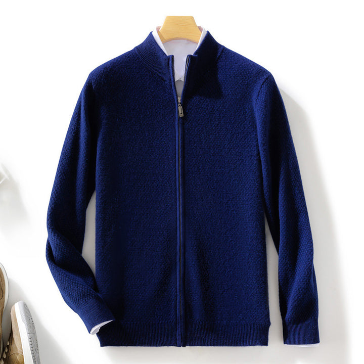 Herren Feiner Struktur-Strickjacke mit Stehkragen und durchgehendem Reißverschluss Drune