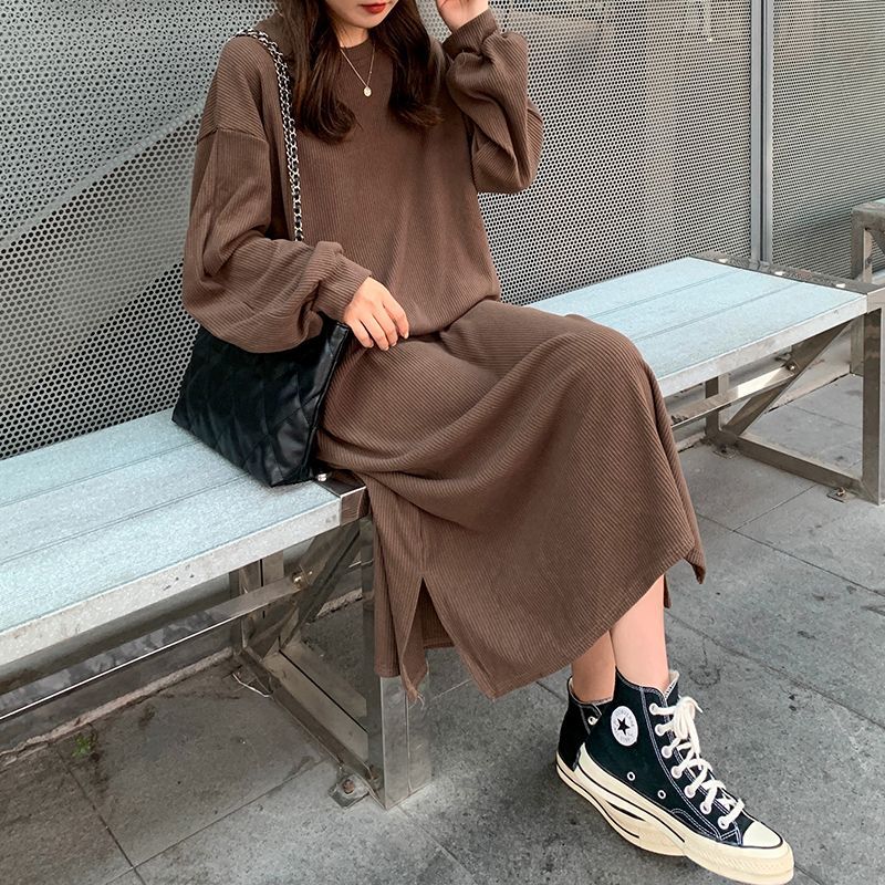 Damen Elegantes Maxikleid mit langen Ärmeln und strukturiertem Design Drune