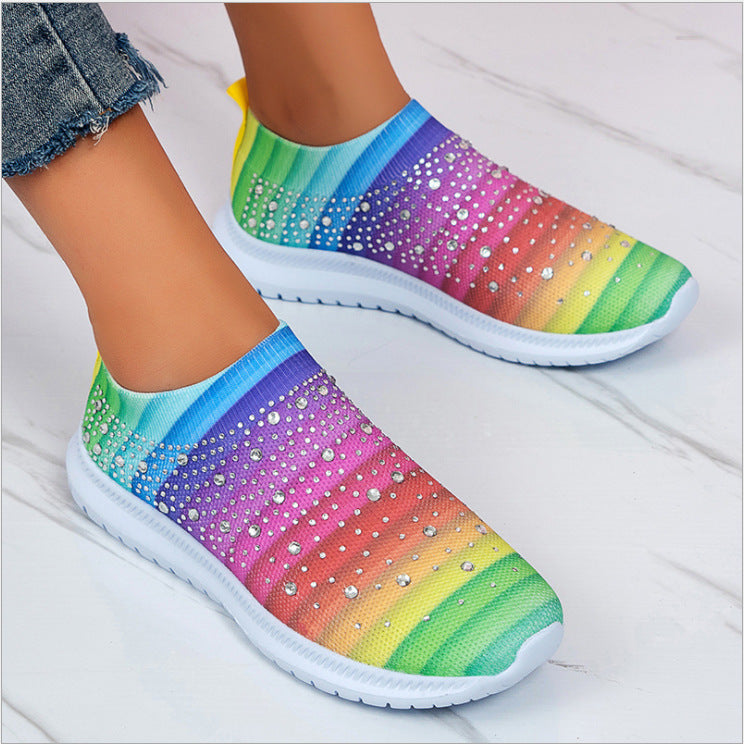 Damen Elastischer Sock-Sneaker mit Strass‑Nieten, atmungsaktivem Strickschaft und dämpfender Komfortsohle Drune