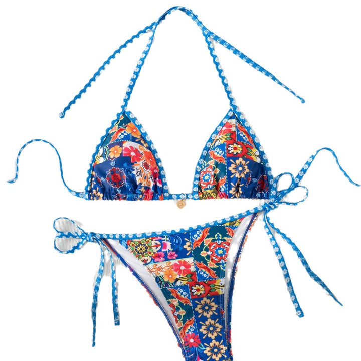 Damen Triangel-Bikini mit floralem Muster und Raffungen Drune