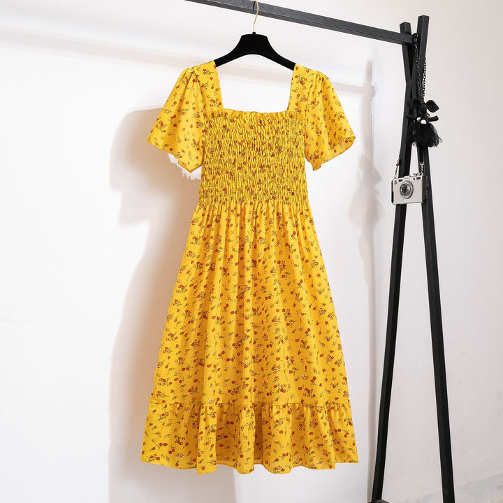 Damen Blumengemustertes Midikleid mit elastischer Taille und voluminösem Rock Drune