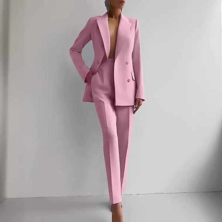 Damen elegantes Zweiteiler-Anzug-Set mit tailliertem Blazer und schmalen Hosen Drune