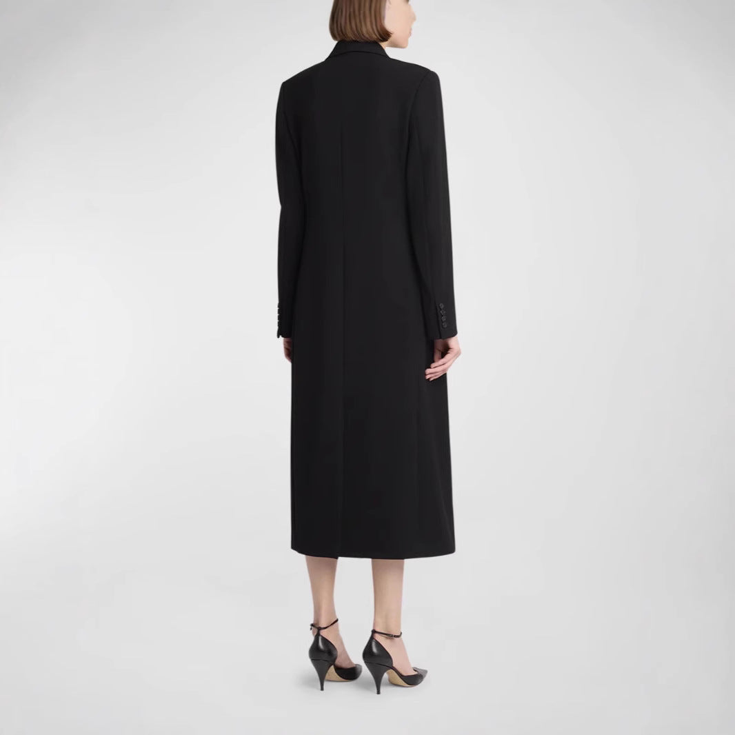 Damen Midilanger Doppelreihiger Blazer‑Mantel mit strukturierter Schulter und schlanker Passform Drune