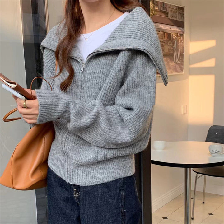 Damen Strickpullover mit hochgeschlossenem Kragen und Reißverschluss Drune