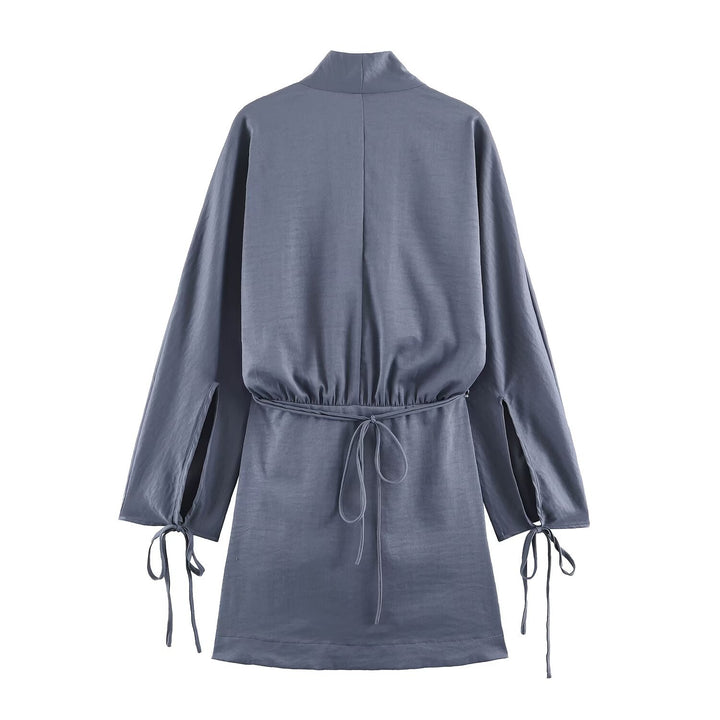 Damen Kimono‑Wickeljacke mit Taillengürtel, weitem Ärmel und asymmetrischen aufgesetzten Taschen Drune