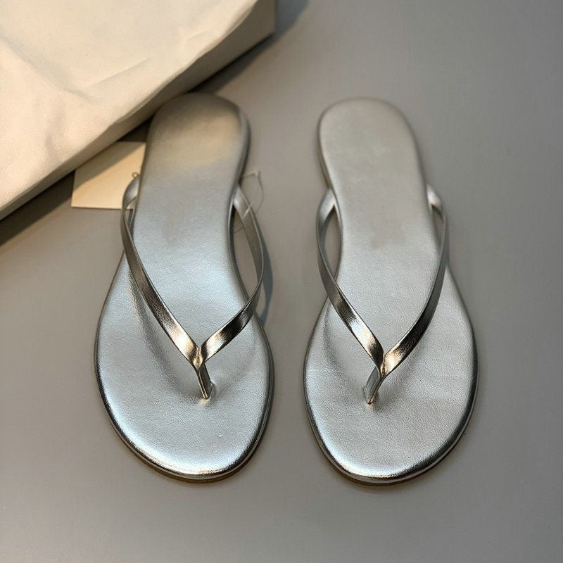 Damen stilvolle Flip-Flops mit glänzendem Riemendesign Drune