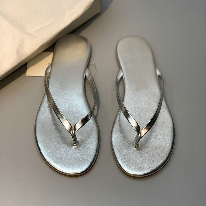 Damen stilvolle Flip-Flops mit glänzendem Riemendesign Drune