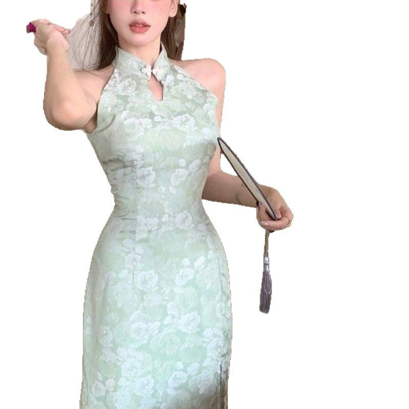 Damen Elegantes Abendkleid mit schickem Hochkragen und floralem Muster Drune