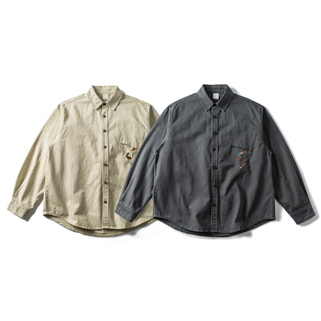 Herren Oversized Baumwoll-Overshirt mit Stickerei und Brusttasche Drune