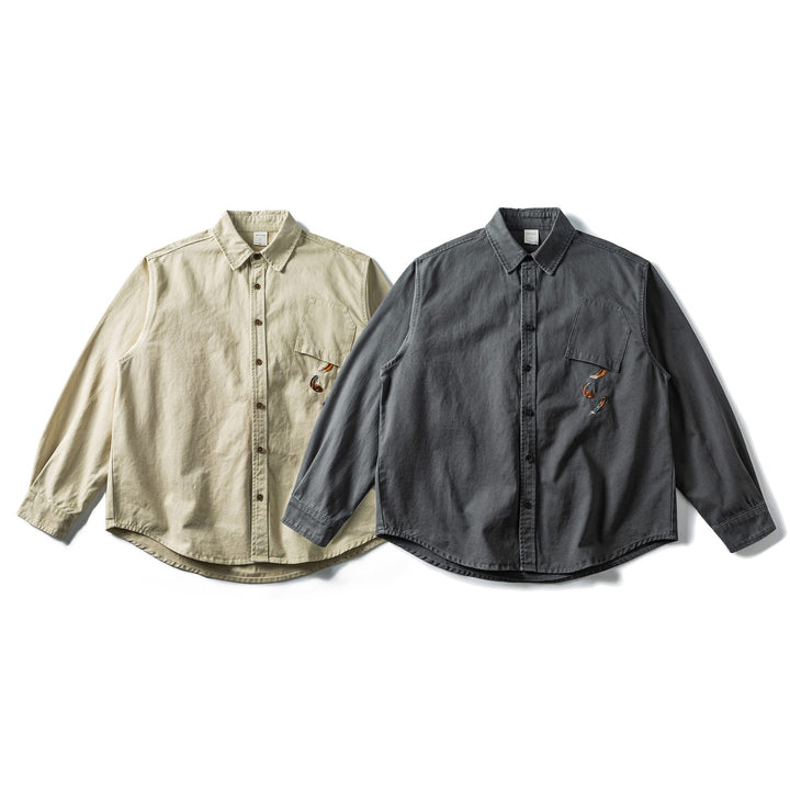 Herren Oversized Baumwoll-Overshirt mit Stickerei und Brusttasche Drune