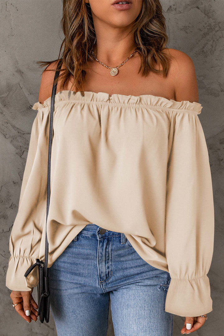Damen Off-Shoulder Bluse mit Rüschendetails Drune