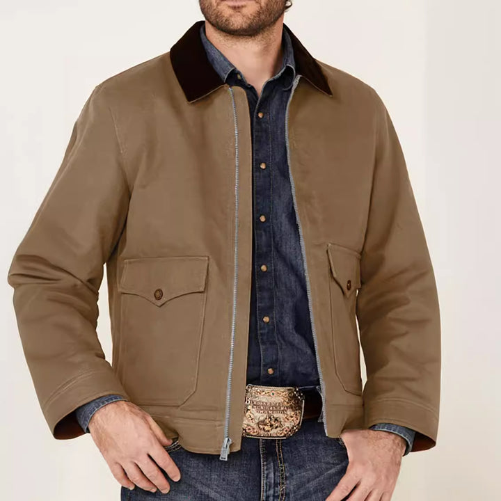 Herren robuste Canvas-Fieldjacke mit Cordkragen und aufgesetzten Pattentaschen Drune