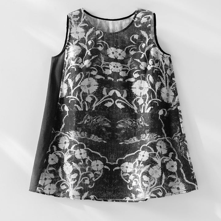 Damen Weite Leinenmix-Hose mit Elastikbund, Palazzoschnitt und ornamentalem Print Drune