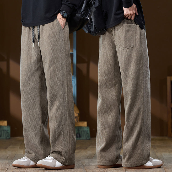 Herren Weit geschnittene Lounge-Hose aus geripptem Strukturstoff mit elastischem Bund und Tunnelzug Drune