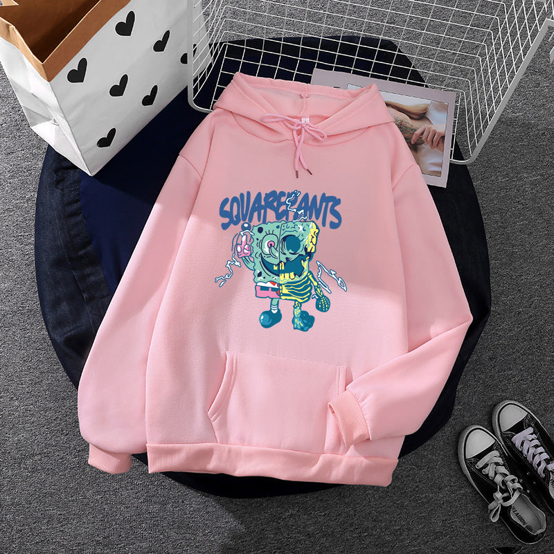 Damen nan weicher Oversize-Kapuzenpullover mit kawaii Pilzfrosch-Print, Kängurutasche und gerippten Bündchen Drune