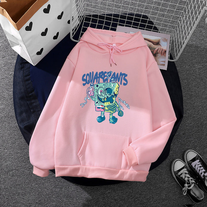 Damen nan weicher Oversize-Kapuzenpullover mit kawaii Pilzfrosch-Print, Kängurutasche und gerippten Bündchen Drune