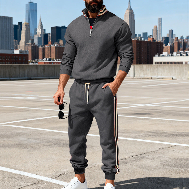 Herren nan stylisches Jogginganzug-Set mit Halbzip, gestreiften Seitenstreifen und konischer Joggerhose Drune