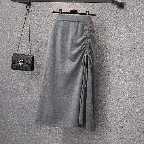 Damen Langer Rock mit Raffung und Kordelzug Drune