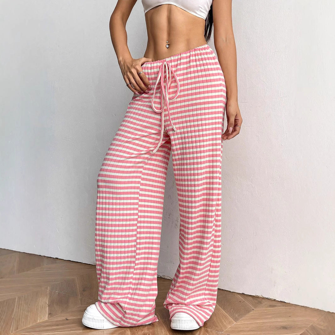 Damen Loungewear-Hose mit weitem Bein, geripptem Feinstrick und Kordelzug Drune