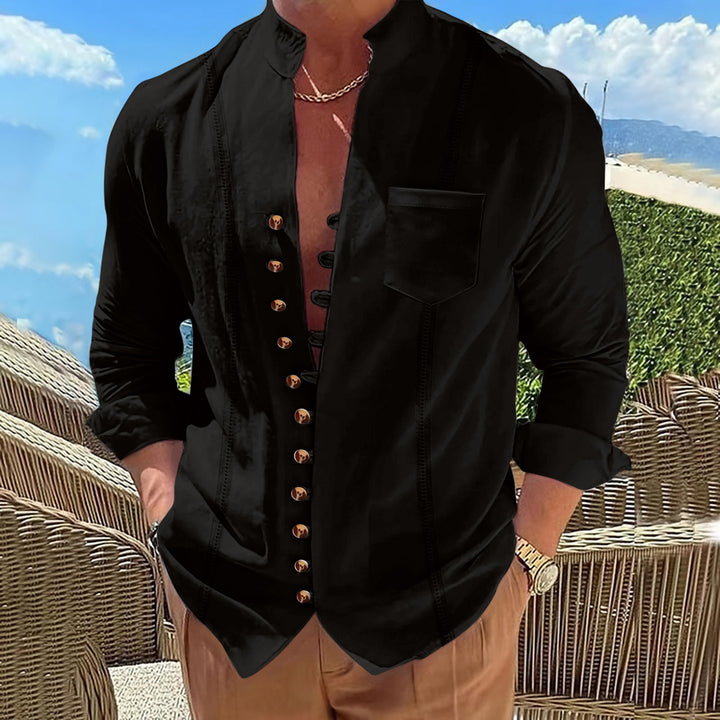 Herren Hemd mit einzigartiger Knopfleiste und modernem Stehkragen Drune