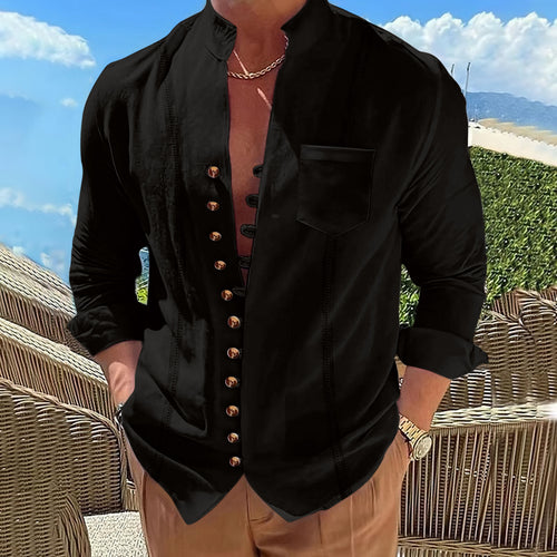 Herren Hemd mit einzigartiger Knopfleiste und modernem Stehkragen Drune
