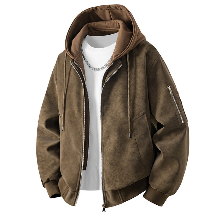 Herren Velours-Imitat Übergangsjacke im Bomberstil mit Stehkragen, Druckknopfleiste & elastischen Bündchen Drune