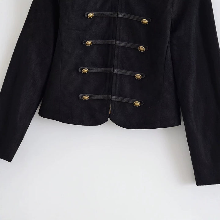 Damen Militärjacke kurz geschnitten mit Zierknöpfen und Stehkragen Drune