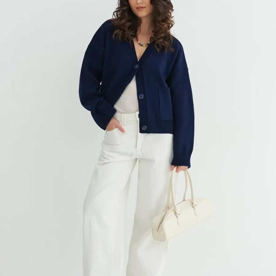 Damen Strickjacke mit V-Ausschnitt und praktischen Taschen Drune