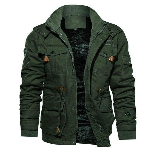 Herren Multifunktionale Canvas-Parka mit Teddyfutter, Kordelzug und Multitaschen Drune