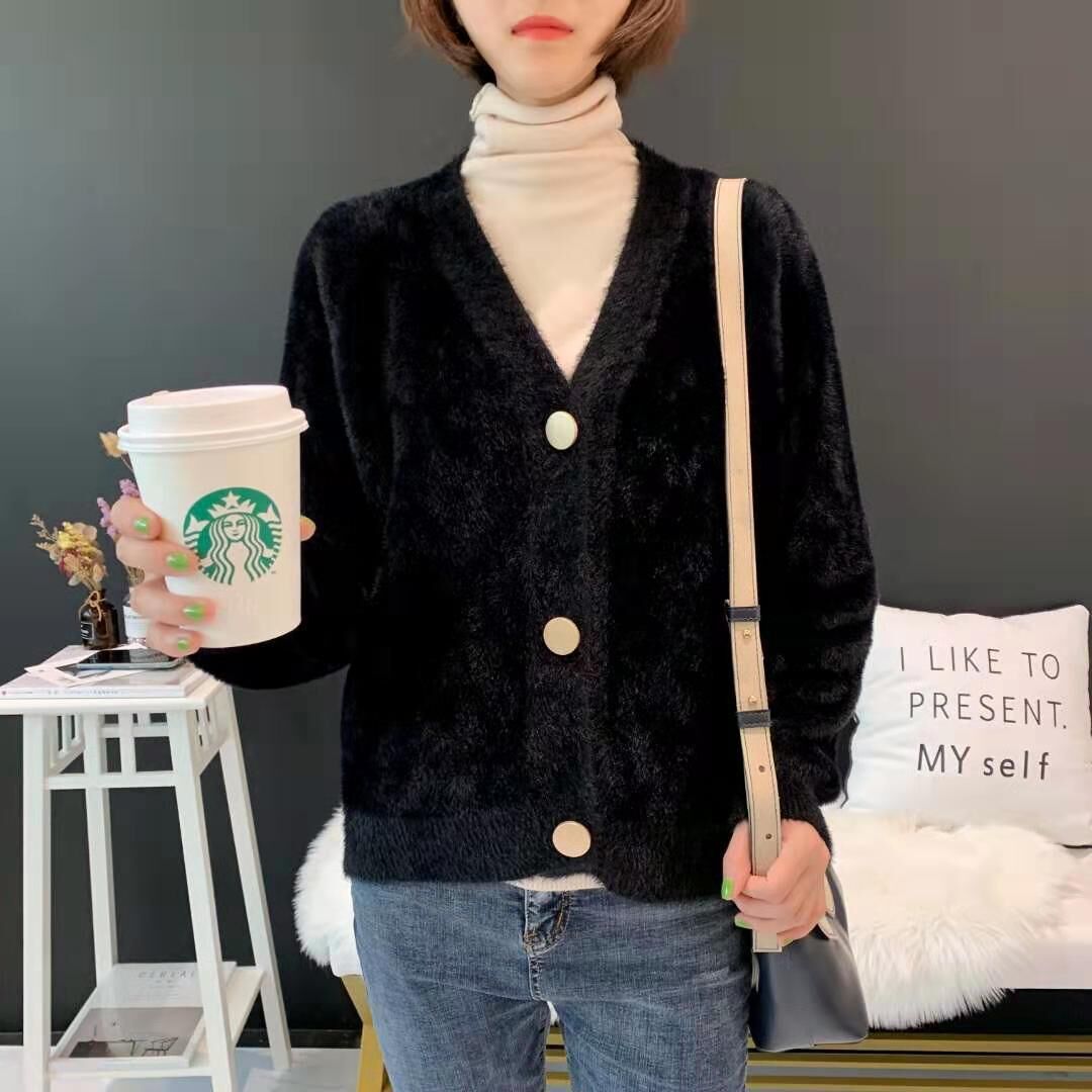 Damen Kuschelige Strickjacke mit großen Knöpfen Drune