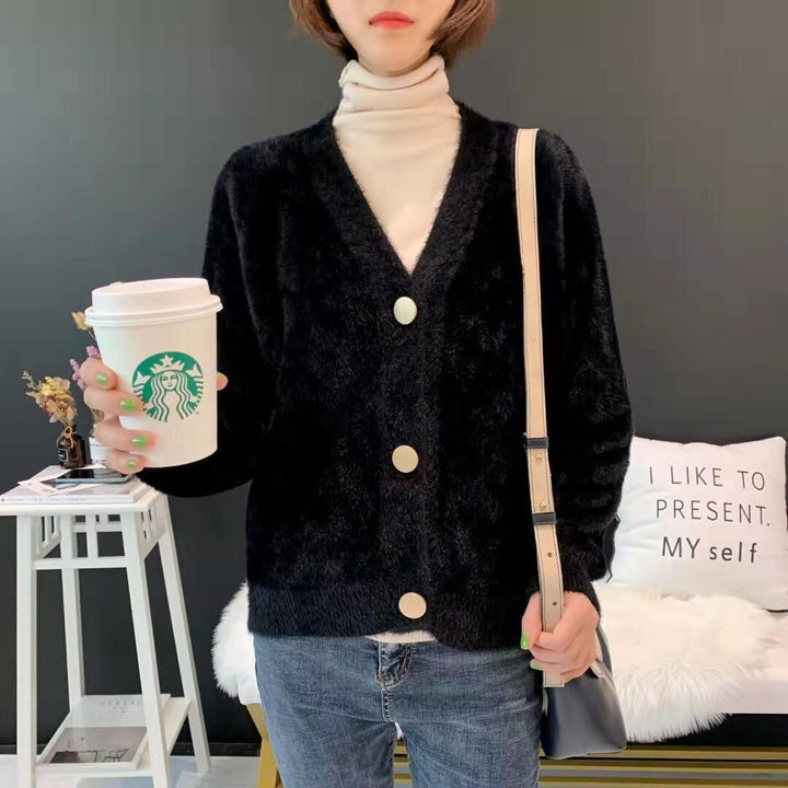 Damen Kuschelige Strickjacke mit großen Knöpfen Drune