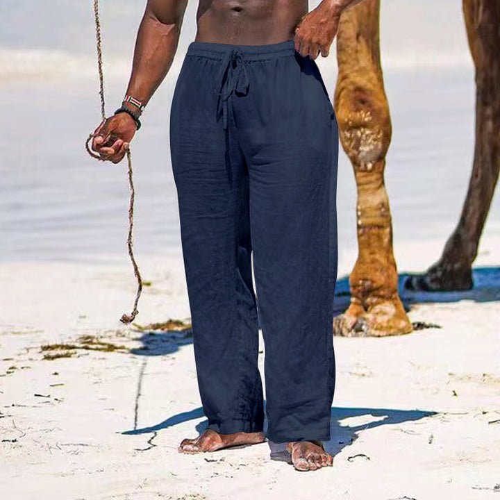 Herren nan entspannte Leinenhose mit elastischem Tunnelzug, geradem Bein und seitlichen Eingrifftaschen Drune