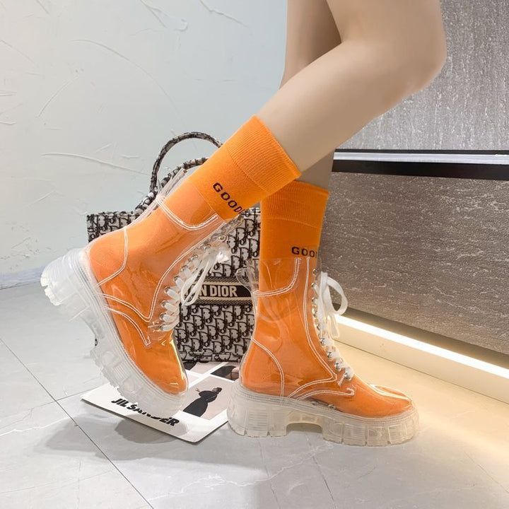 Damen transparente Plateau-High-Top Boots mit farbiger Innensohle Drune