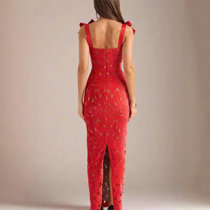 Damen Elegantes Spitzenkleid mit Schleifenärmel Drune