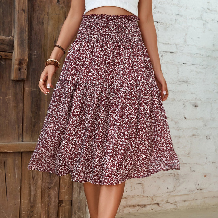 Damen Midirock mit elastischem Taillenbund und floralem Design Drune