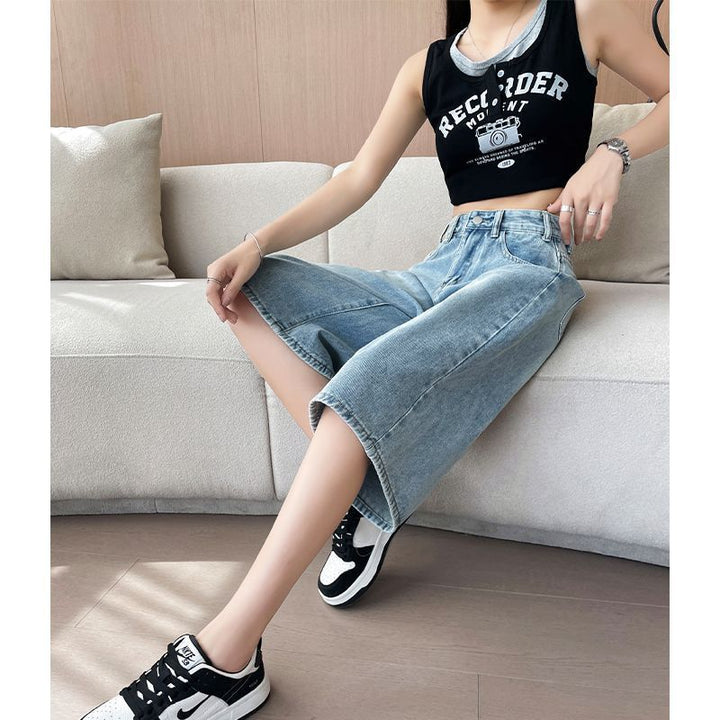 Damen Weit geschnittene Jeans Culottes Drune