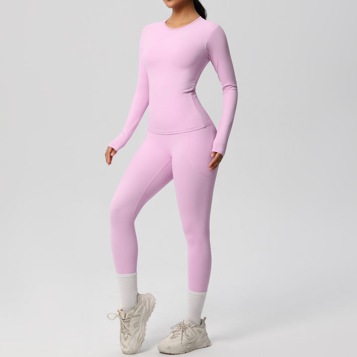 Damen Fitness-Oberteil und Hochbund-Leggings Set mit feuchtigkeitsableitender Technologie und ergonomischer Passform Drune
