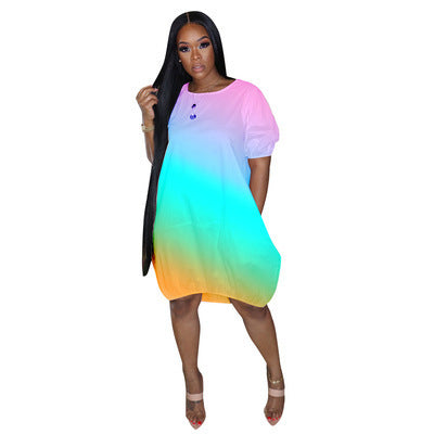 Damen Oversize-Gradient-Tunika-Kleid mit Eingrifftaschen und Rundhalsausschnitt Drune
