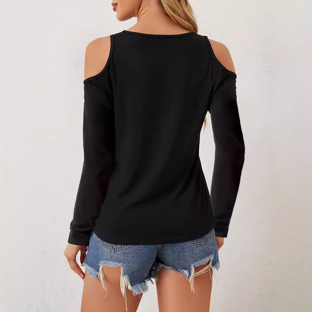 Damen nan Langarmshirt mit offenen Schultern und gehäkeltem V-Spitzenbesatz Drune