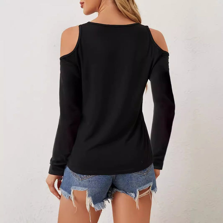 Damen nan Langarmshirt mit offenen Schultern und gehäkeltem V-Spitzenbesatz Drune