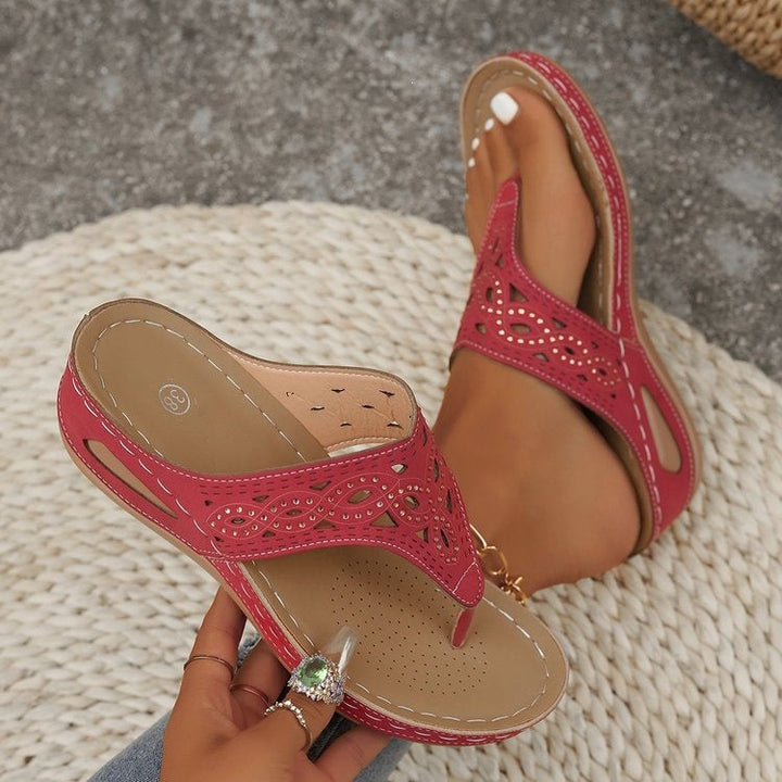 Damen Komfortable Zehentrenner-Sandalen mit floralem Schnitt Drune