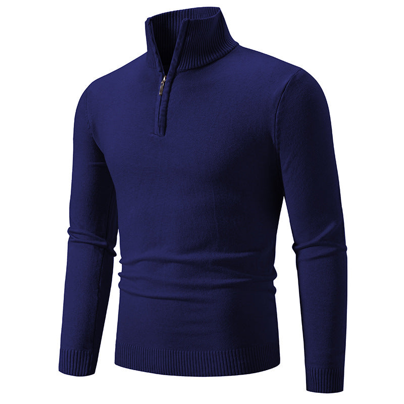 Herren Slim-Fit Halbzip-Mockneck Feinstrickpullover mit geripptem Kragen Drune