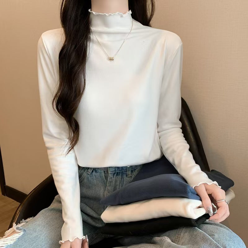 Damen Langarmshirt mit raffiniertem Stehkragen und Rüschen Drune